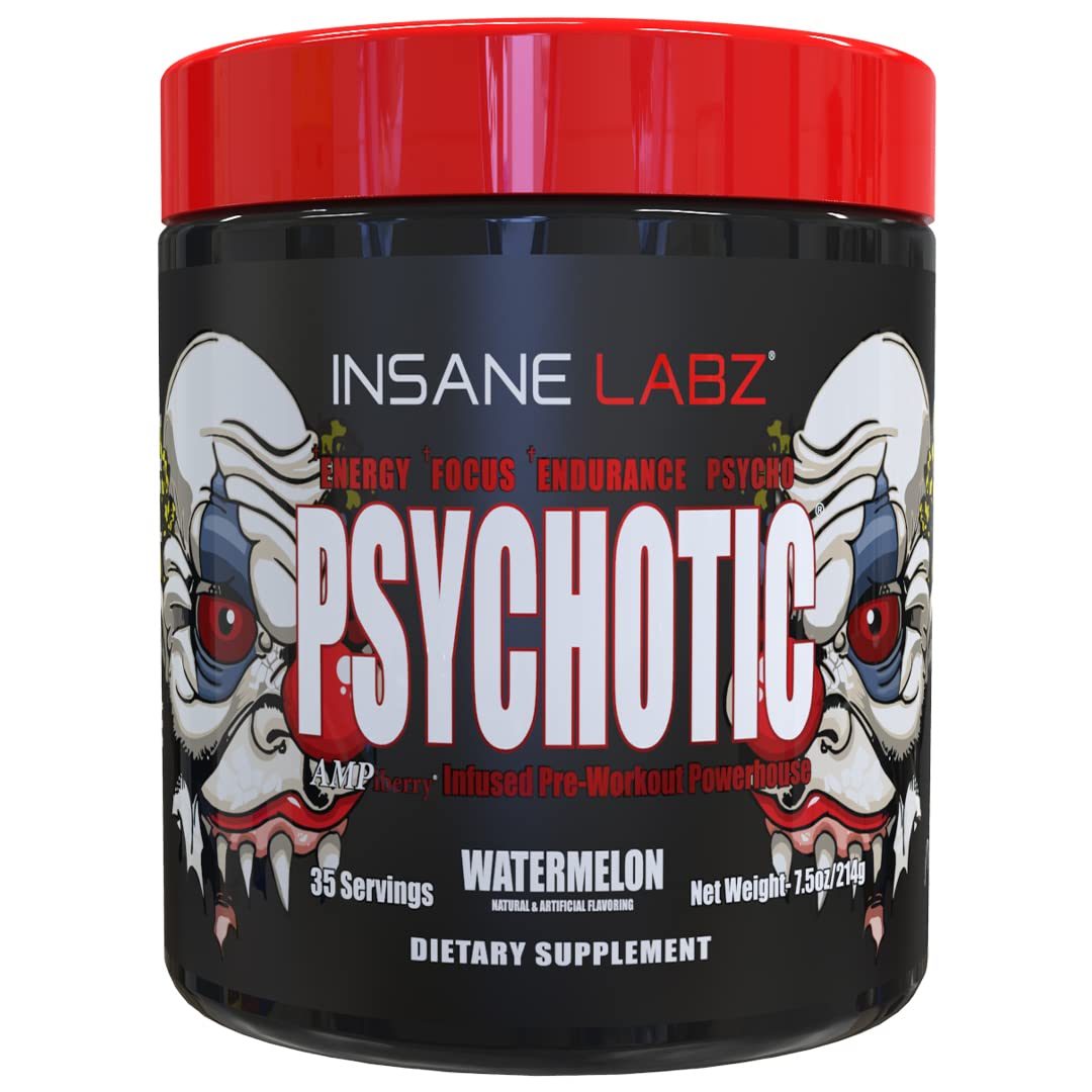 Insane Labz Psychotic, High Stimulant Pre Workout Powder, Extreme Lasting Energy, Focus and Endurance with Beta Alanine, Creatine Monohydrate DMAE, 35 Srvgs (Fruit Punch)