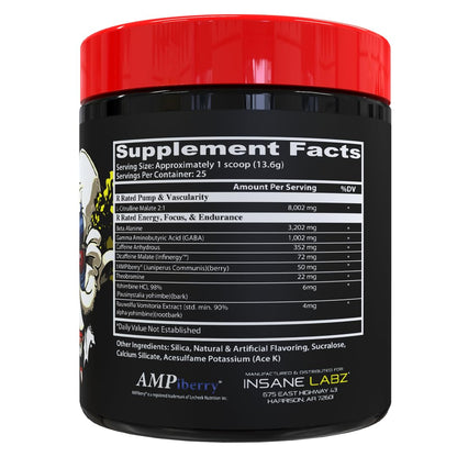 Insane Labz Psychotic Rated-R, High Stimulant Pre Workout Powder, Extreme Lasting Energy, Focus and Endurance with 8G+ L-Citrulline Malate, 3.2G+ Beta Alanine, 1G+ GABA, (25 Servings, Sour Grape)