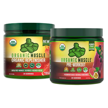 Organic Muscle Bundle - Pre-Workout Powder for Energy (Passionfruit Guava) + Replenisher Organic Muscle buy australia supplements