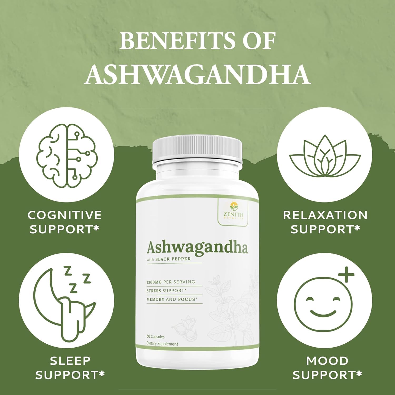 Zenith Vitality Ashwagandha 1300mg Capsules – Stress Relief & Cortisol Support, Immune & Energy Boost, Mental Clarity, Herbal Adaptogen Supplement – 60 Count Zenith Vitality buy australia supplements