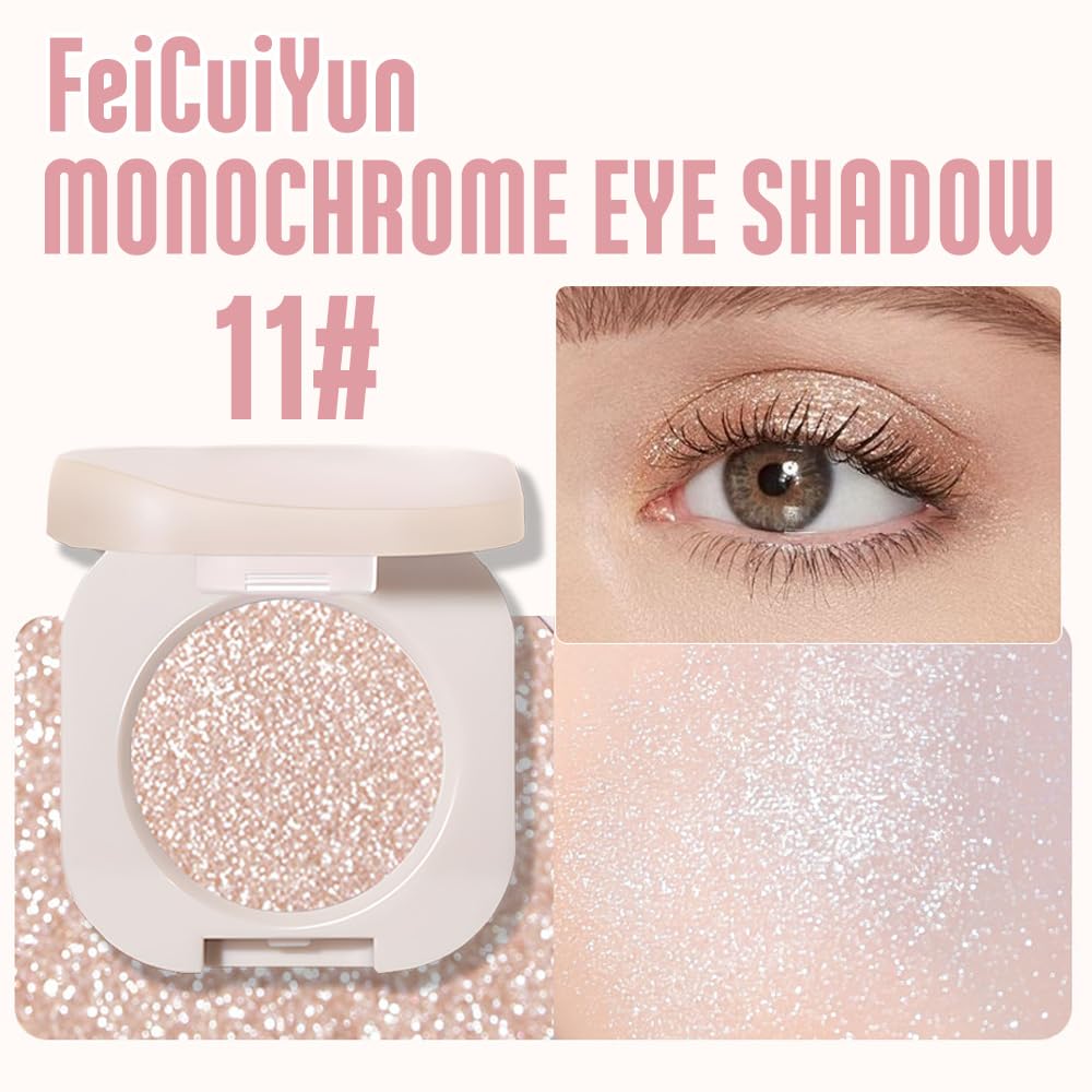 FeiCuiYun Glitter Shimmer Sparkle Eye Shadow Palette Makeup for Older Women, Pearl White Silver Glitter Shimmer Metallic Holographic Iridescent Cream Iridescent Single Monochrome Eyeshadow Makeup, 11 FeiCuiYun