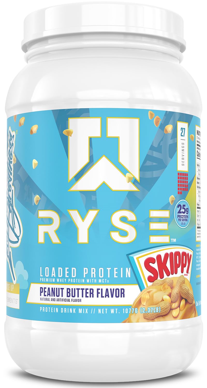 RYSE Loaded Protein Powder - Jet-Puffed Marshmallow - 25g Whey Protein Isolate & Concentrate with Prebiotic Fiber & MCTs - Low Carb, Low Sugar, Digestive-Friendly - 27 Servings / 2 lb Tub