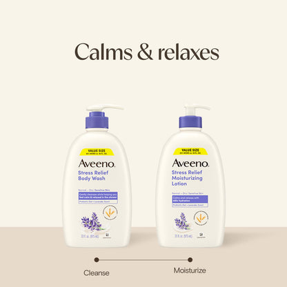 Aveeno Stress Relief Body Wash, Lavender Scent with Nourishing Prebiotic Oat, Sensitive Skin Body Wash for Normal to Dry Skin, Paraben-, Dye-, and Soap-Free, Value Size 33 Fl Oz Aveeno