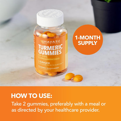 Turmeric Gummies, Peach, 60ct, Digestive & Immune Support for Wellness | Turmeric Gummies with Ginger Root Extract, Digestive Health & Immune Support for Overall Wellness, 1 Month Supply Gsupps Australia