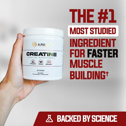 ALPHA LION Creatine Monohydrate Powder, 5000mg Per Serving (5g), Supports Muscle Strength, Power, Athletic Performance, Pure Creatina Monohydrata en Polvo Supplement (60 Servings, Unflavored)