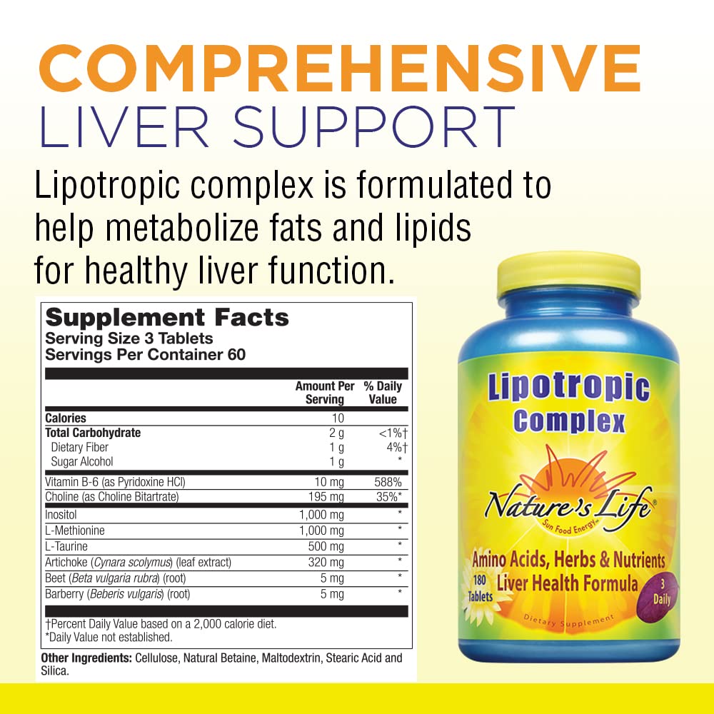 Nature's Life Lipotropic Complex | Comprehensive Support for Healthy Liver Function | with Choline & Inositol | Non-GMO | 180 Vegetarian Tablets Nature's Life buy australia supplements
