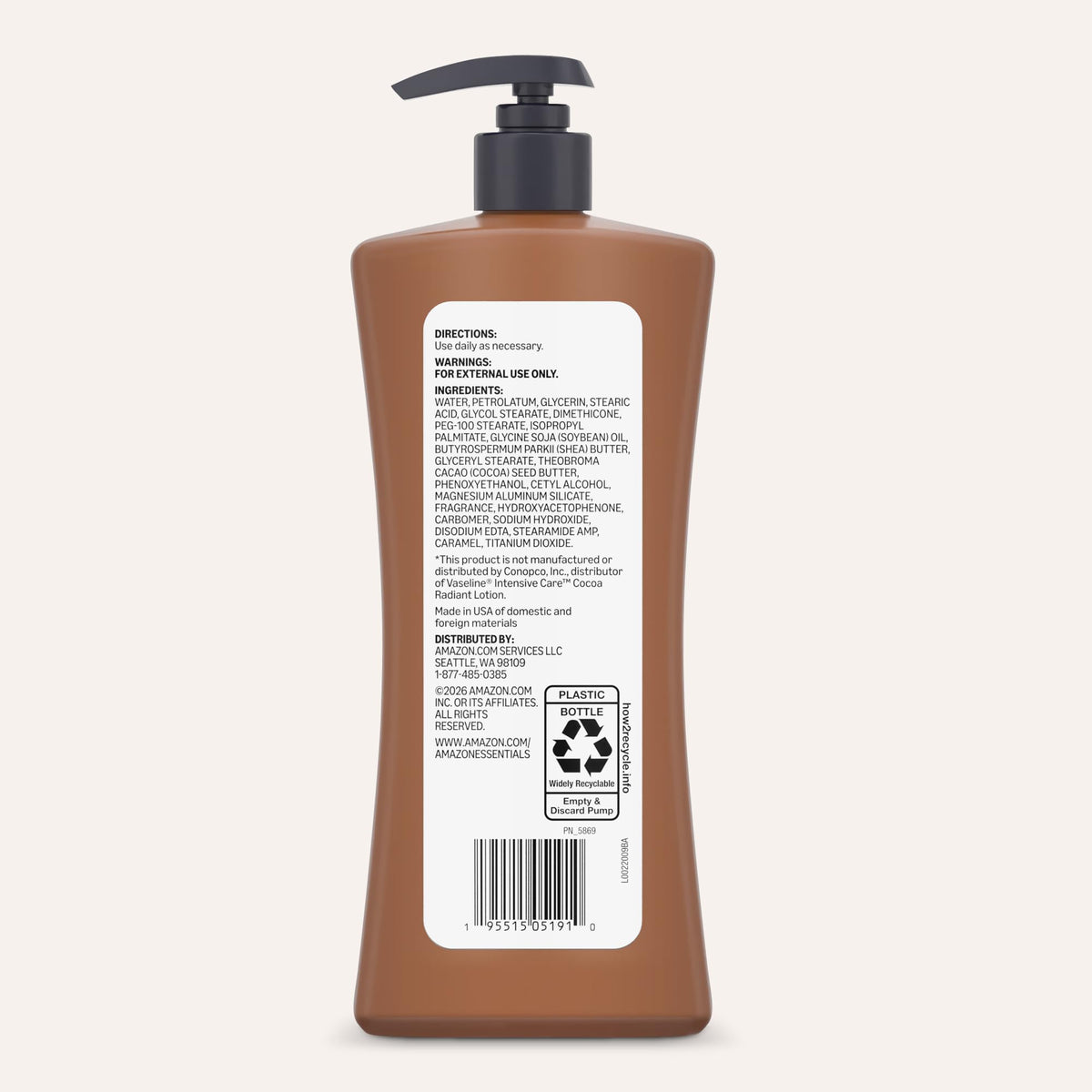 Amazon Essentials Cocoa Butter Body Lotion, Lightly Scented, 20.3 Fl Oz, Pack of 1 (Previously Amazon Basics) Amazon Essentials