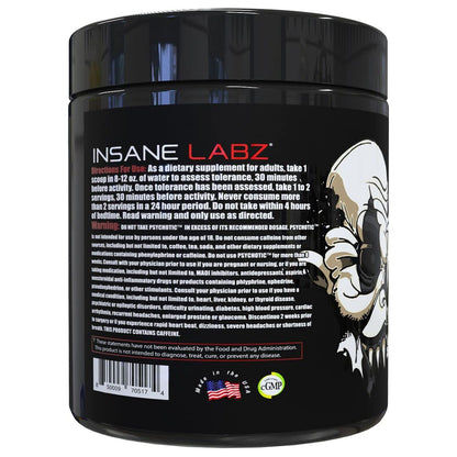 Insane Labz Psychotic Black Edition Mid Stimulant Pre Workout Powder, Energy Focus Pumps, Loaded with Creatine Beta Alanine Taurine Fueled by AMPiberry, 35 Servings (Blue Raspberry)