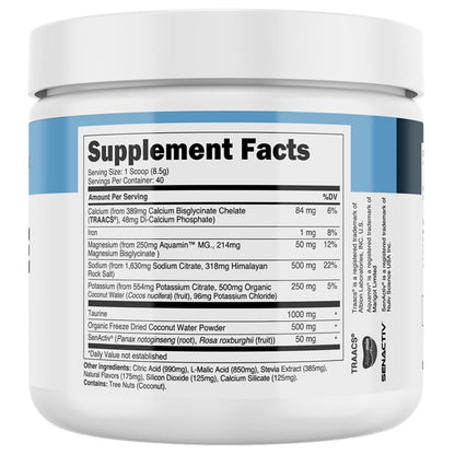 Transparent Labs Hydrate Naturally Sweetened Electrolytes Powder - Hydration Powder Electrolytes with Coconut Water, Calcium, Taurine, & Potassium - 40 Servings, Tropical Punch