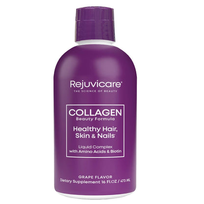 Rejuvicare Liquid Collagen Beauty Formula with Amino Acids, Protein and Biotin, Delicious Grape Flavor, Purple 16 oz ,32 servings Rejuvicare