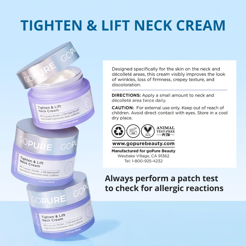 goPure Tighten & Lift Neck & Chest Moisturizer Cream for Visibly Firming, Tightening and Lifting the Look of Wrinkles & Crepey Skin, 1.7oz goPure