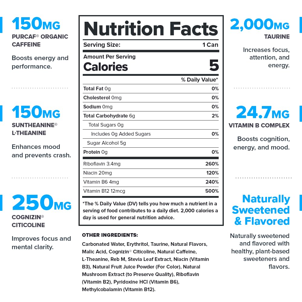 Legion Energy Drink - Naturally Sweetened and Flavored Healthy Energy Drinks - Sugar Free Energy Drinks w/Natural Caffeine, Theanine, Taurine, Citicoline and B Complex Vitamins (12 Pack) Fruit Punch