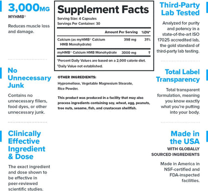 HMB Supplements for Men & Women – 3000mg MyHMB® Beta-Hydroxy Beta-Methylbutyrate Capsules – Muscle Defense, Leucine Metabolism, Strength Support – Clinically Studied, Third-Party Tested, 30 Servings