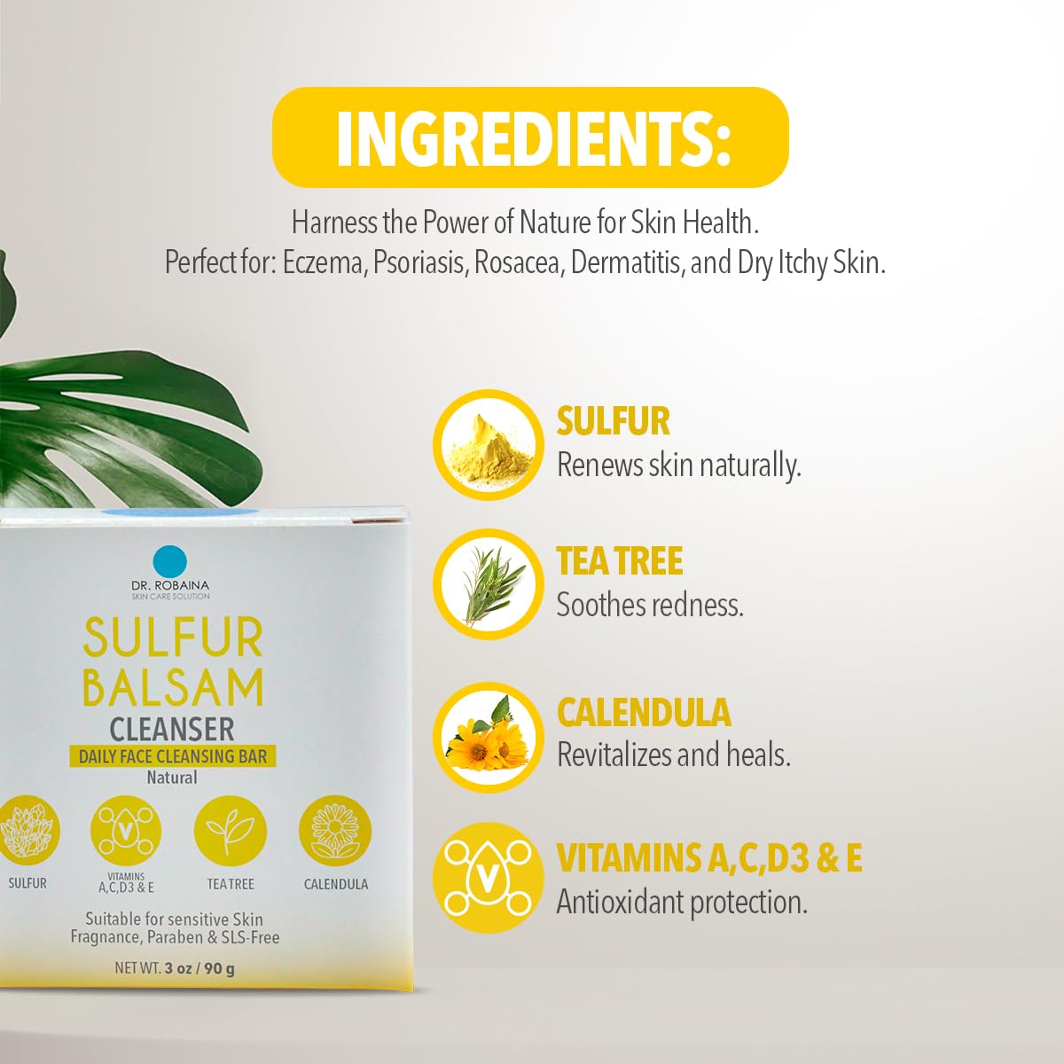 Dr. Robaina Sulfur Balsam Cleansing Bar – Face & Body Soap for Oily, Acne-Prone or Itchy Skin – Gently Exfoliates, Calms Redness & Removes Excess Oil – Tea Tree, Calendula & Shea, 4 oz Dr. Robaina buy australia supplements
