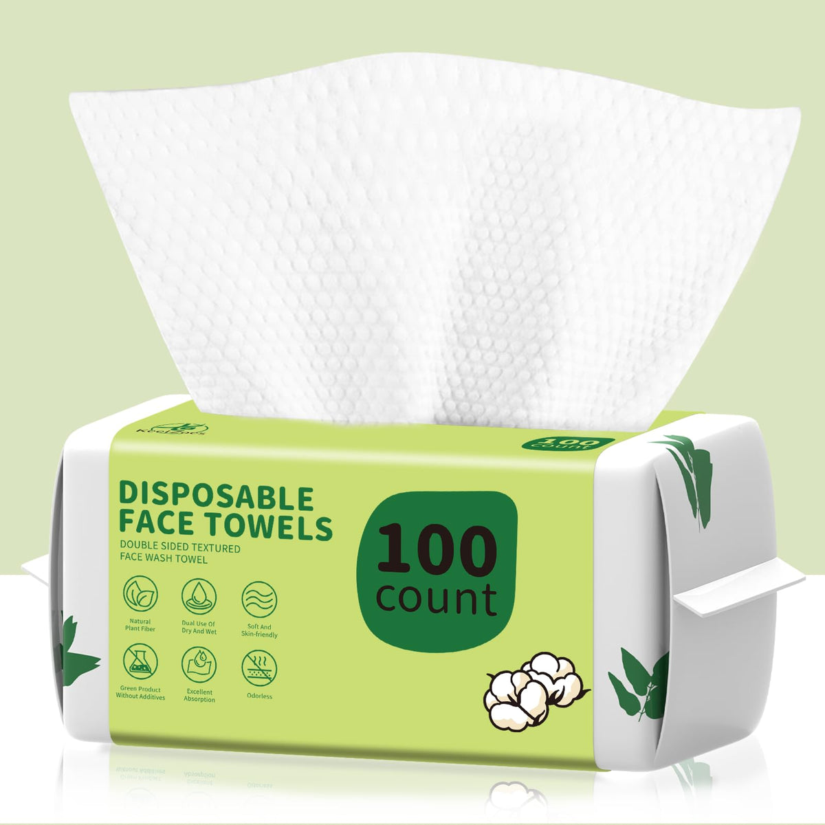 Disposable Face Towels 100 Count, Biodegradable Ultra Soft & Thick Facial Towels for Sensitive Skin, Lint-Free Makeup Remover Dry Wipes, Multi-Purpose Cleansing Towelettes for Face Wipes, Skincare KeeiZoes