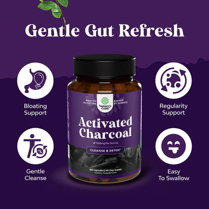 Activated Charcoal Capsules 1200mg - Coconut Charcoal Pills Stomach - 180ct | Activated charcoal powder in capsules / tablets (carbon activado), 1200mg / serving - digestive comfort & healthy gut Gsupps Australia