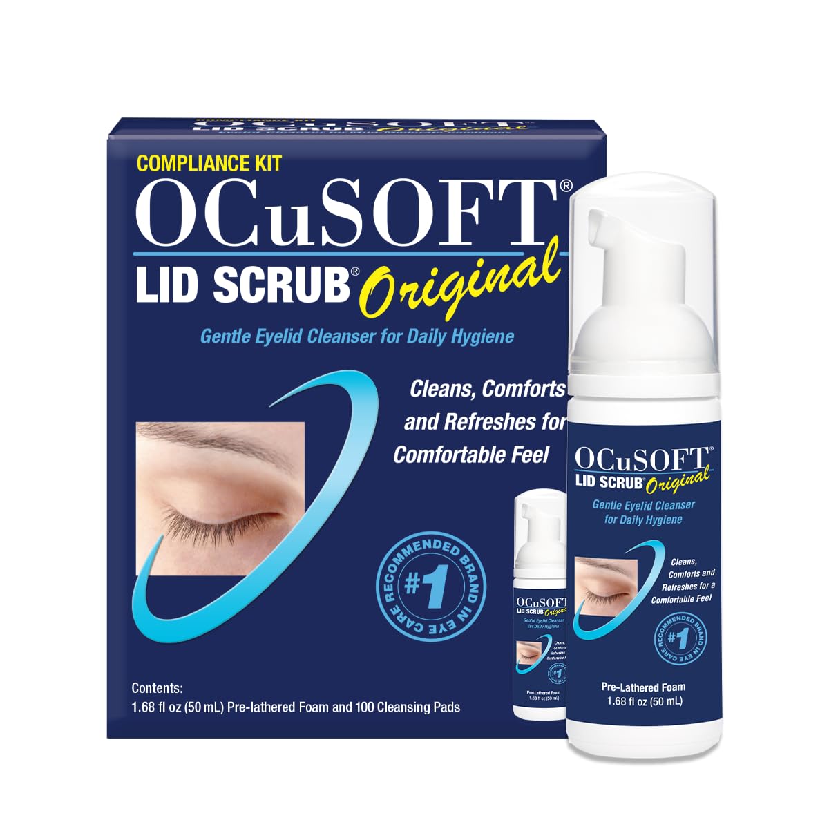 OCuSOFT Lid Scrub Original Compliance Kit – 50 mL Foam + 100 Lint-Free Pads OCuSOFT