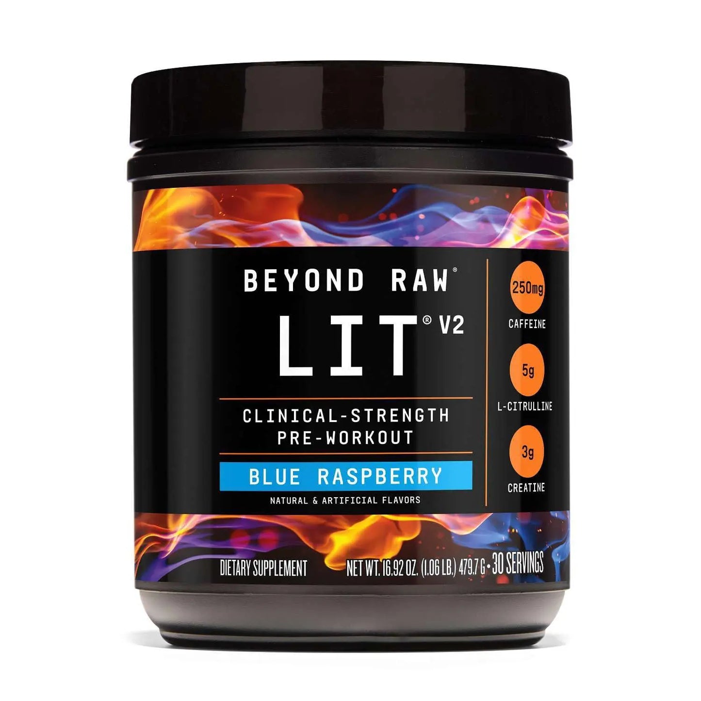 BEYOND RAW LIT V2 Clinical Strength Pre Workout Powder, Hits Harder, Bigger Pumps, Caffeine, L-Citrulline, Creatine, Blue Raspberry, 30 Servings BEYOND RAW