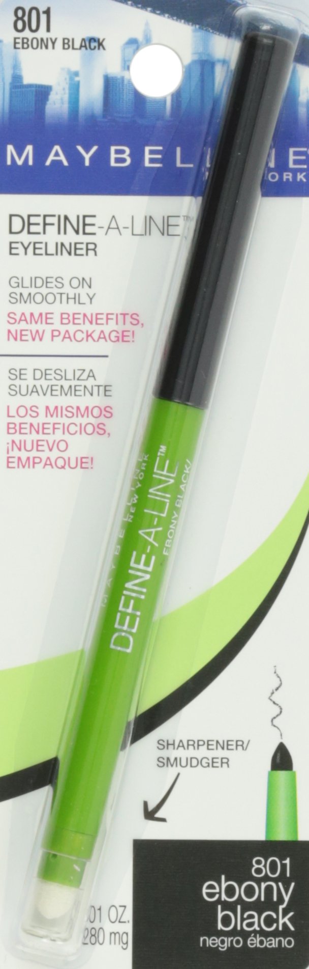 MAYBELLINE New York Define-A-Line Eyeliner, Ebony Black, 0.01 Ounce MAYBELLINE