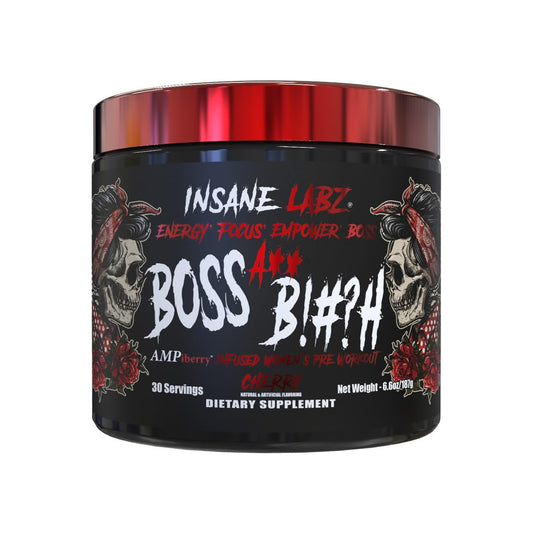 Insane Labz Boss A** B!#?h Preworkout Made by Women for Women with Collagen, Raspberry Ketones, Beta-Alanine, Caffeine for Insane Energy and Maximum Performance (30 Servings, Pink Lemonade)