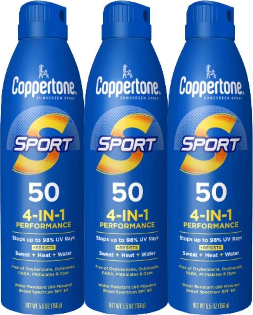 Coppertone SPORT Sunscreen Spray SPF 50, Multipack, 3 x 5.5 FL OZ Coppertone