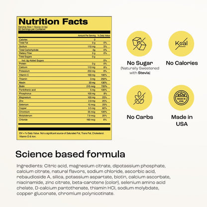 KEY NUTRIENTS Multivitamin Electrolytes Powder No Sugar - Refreshing Lemonade Electrolyte Powder - Sodium & Energy Supplement - Hydration Powder KEY NUTRIENTS