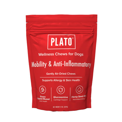 PLATO Pet Treats Air-Dried Wellness Chews for Dogs – Functional Dog Chews – Supports Mobility & Joint Health – Green-Lipped Mussel, Glucosamine & Hemp Seed Oil Recipe 16oz Gsupps Australia