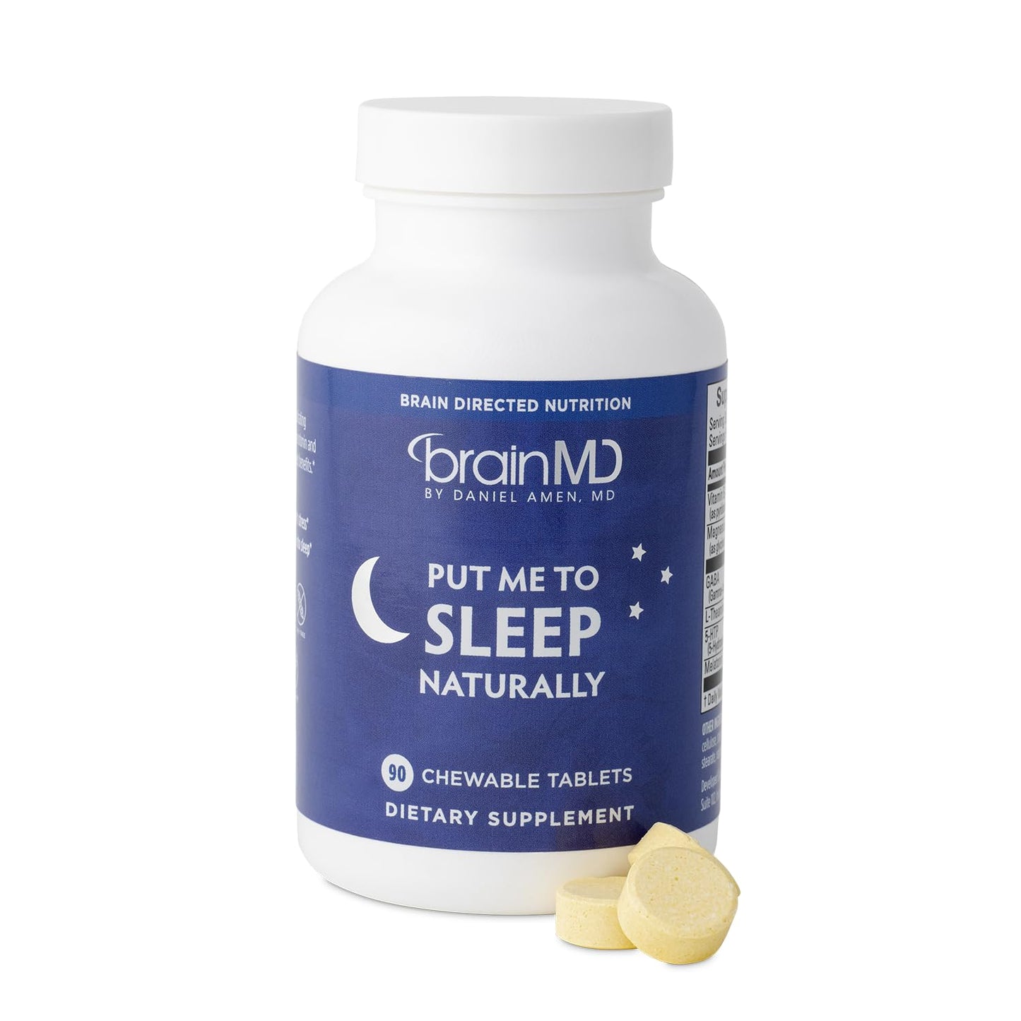 BRAINMD Dr Amen Put Me To Sleep Naturally - 90 Chewable Tablets - with Melatonin, L-Theanine, Magnesium, GABA, Vitamin B6 & 5-HTP - Gluten Free - 45 Servings