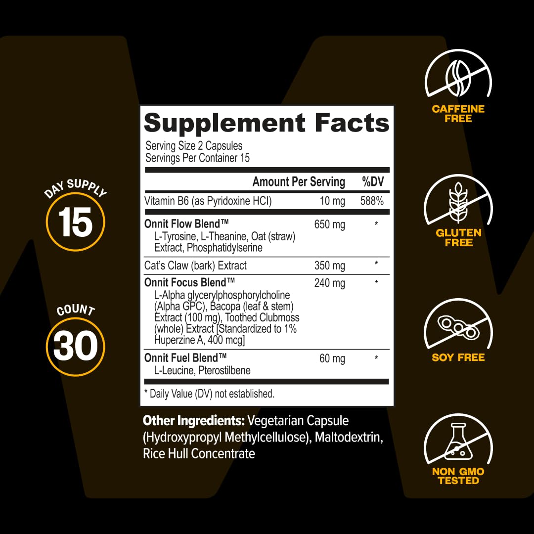 ONNIT Alpha Brain Nootropic Brain Supplement for Focus, Memory, Mental Clarity, Cognitive Support with L-Theanine and Vitamin B6, 90 Count