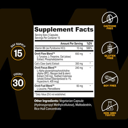 ONNIT Alpha Brain Nootropic Brain Supplement for Focus, Memory, Mental Clarity, Cognitive Support with L-Theanine and Vitamin B6, 90 Count