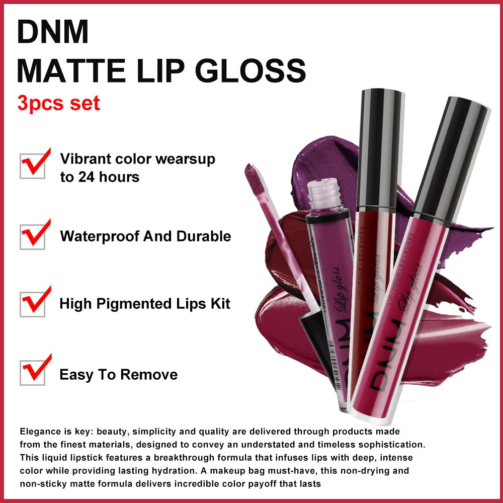 evpct 3Pcs Dark Red Purple Plum Matte Liquid Lipstick Sets for Women Matte Lip Stain Long Lasting Waterproof, Burgundy Blood Blue Red lipstick, Black Cherry Maroon Gothic 24 Hours Magic Lipsticks evpct
