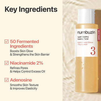 numbuzin No.3 Super Glowing Essence Toner, Fermented Toner for Skin Glow & Texture, Bifida, Niacinamide, Hydrating numbuzin