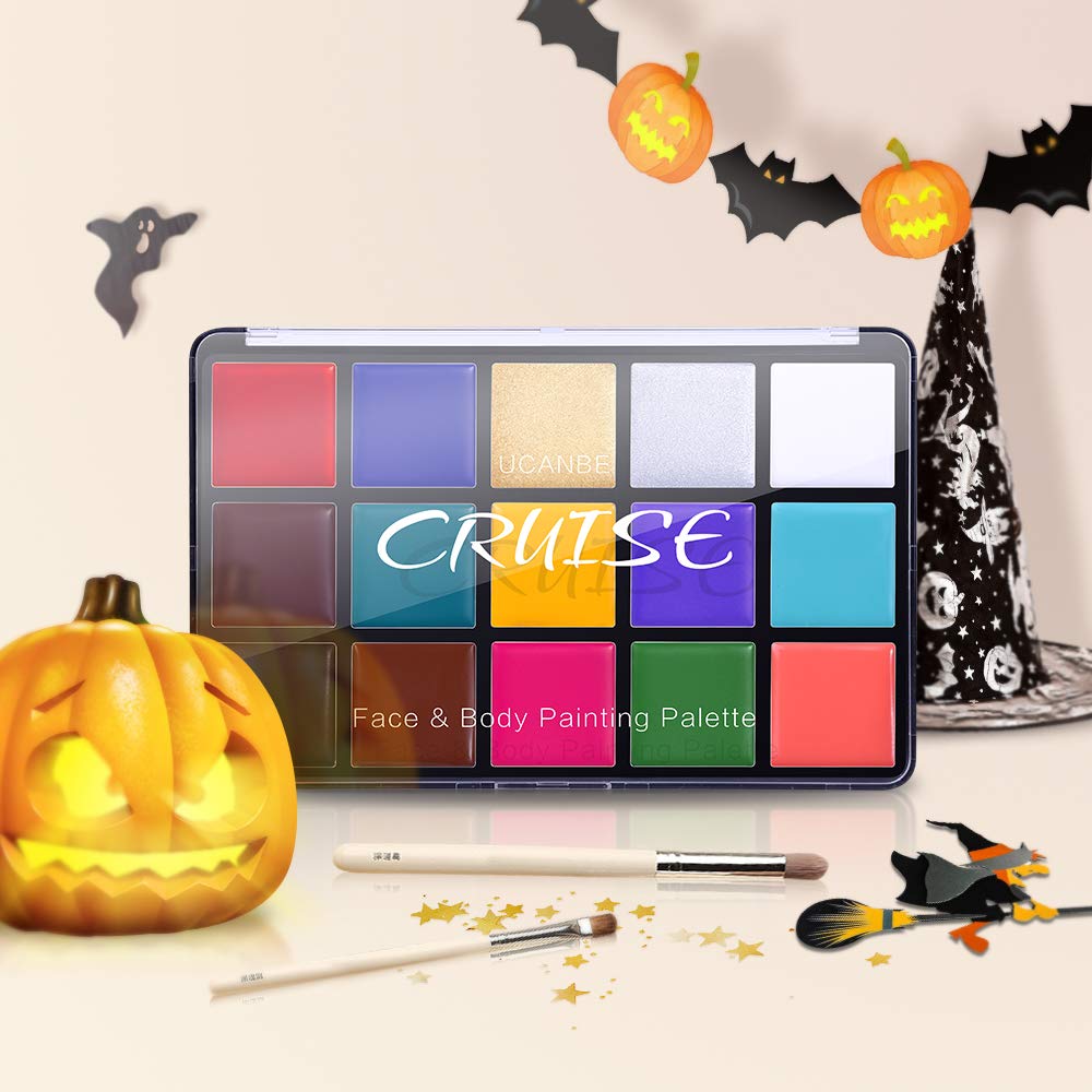 UCANBE Face Body Paint Oil, Professional 15 Colors FX Makeup Palette- Non Toxic Hypoallergenic Safe Facepaint for Halloween, Cosplay Costumes, Parties and Festivals UCANBE