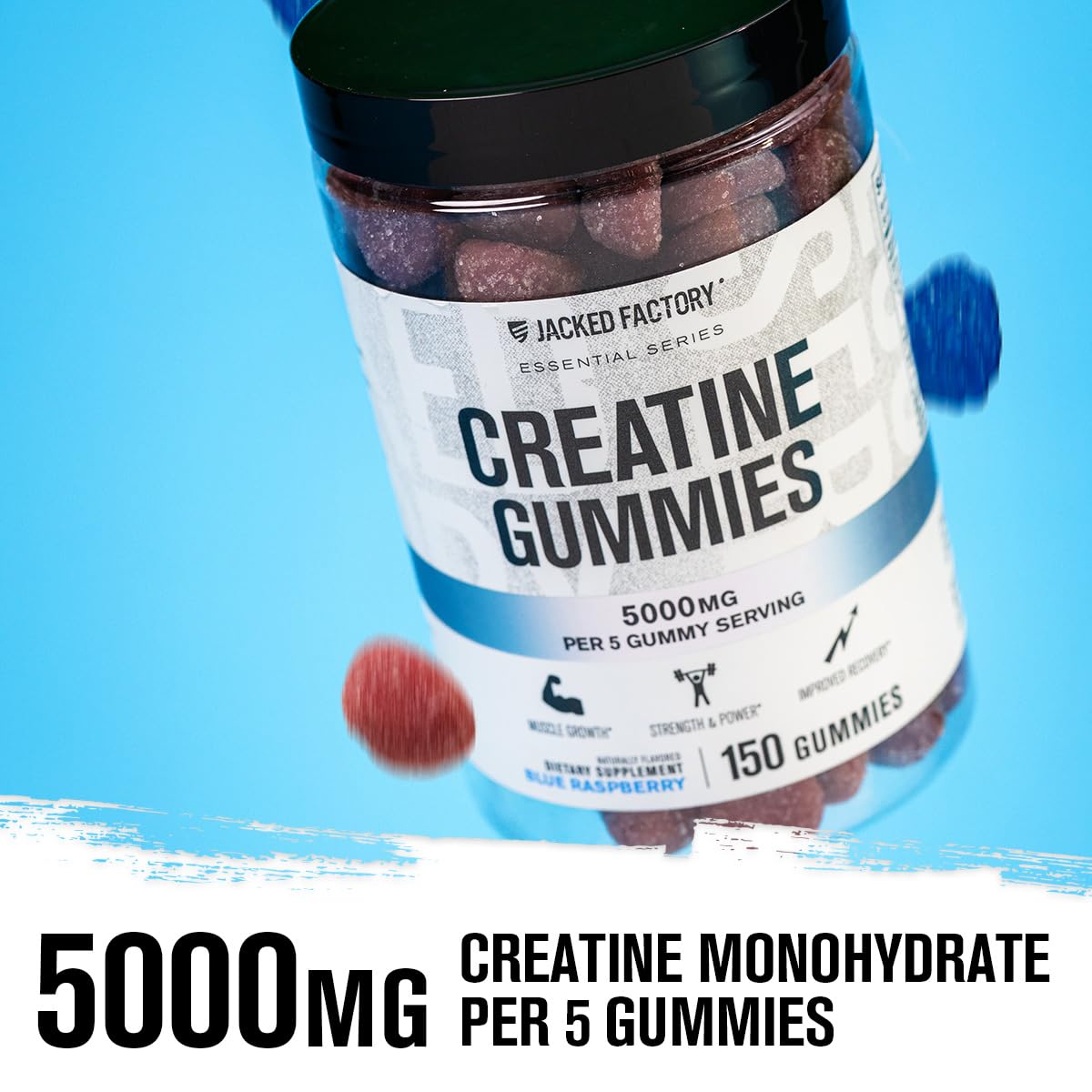Jacked Factory Creatine Gummies 5g Daily Dose (1g per Gummy) - Creatine Gummy for Men and Women, Vegan-Friendly, Travel-Friendly, Third-Party Tested - 150 Gummies, Blue Raspberry Jacked Factory buy australia supplements