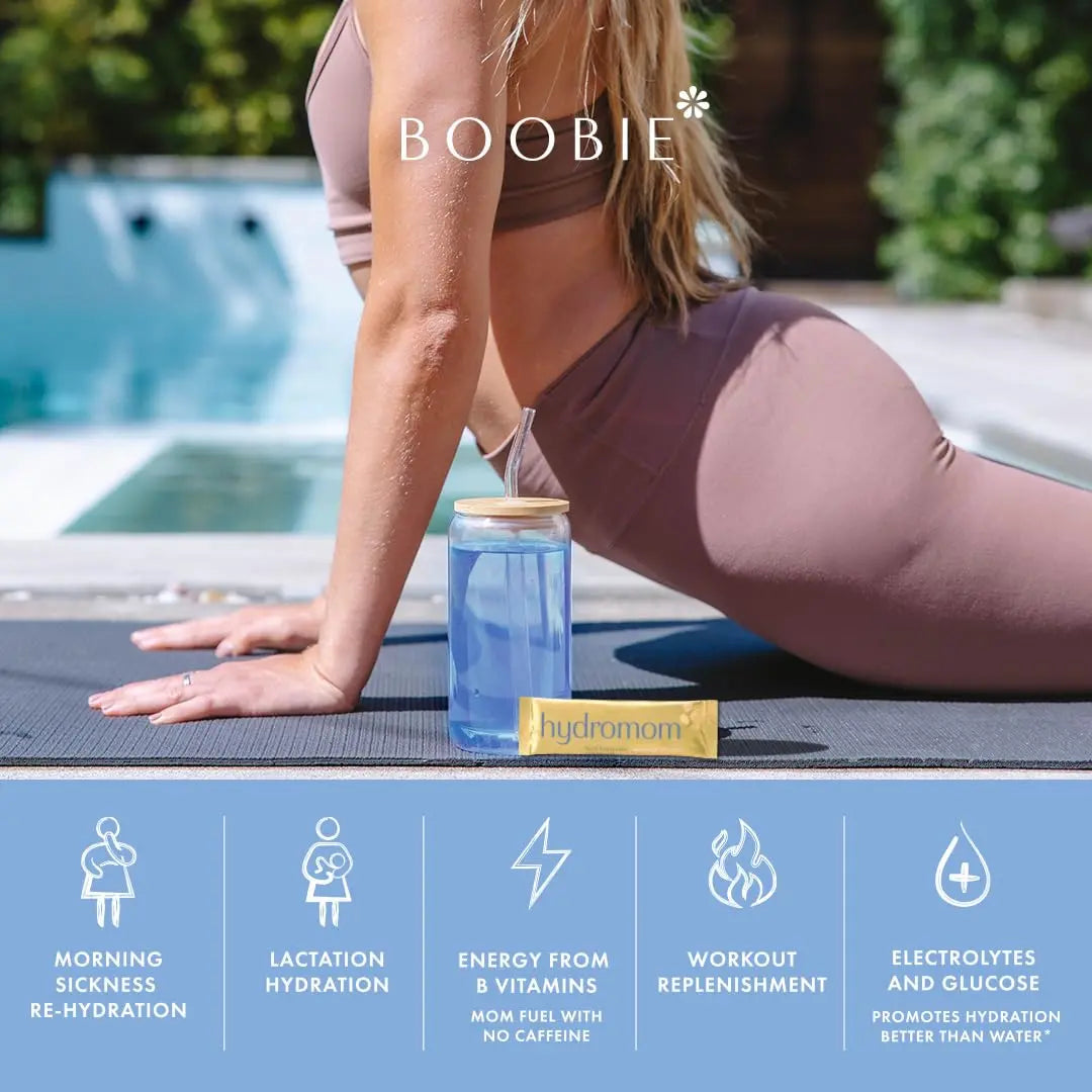 Boobie Hydromom Superfood Electrolyte Drink Mix, Blue Raspberry Lemonade | Refreshing Energy & Hydration Boost for Mamas | On-The-Go & Travel Essentials for Pregnancy, Boobie Brands