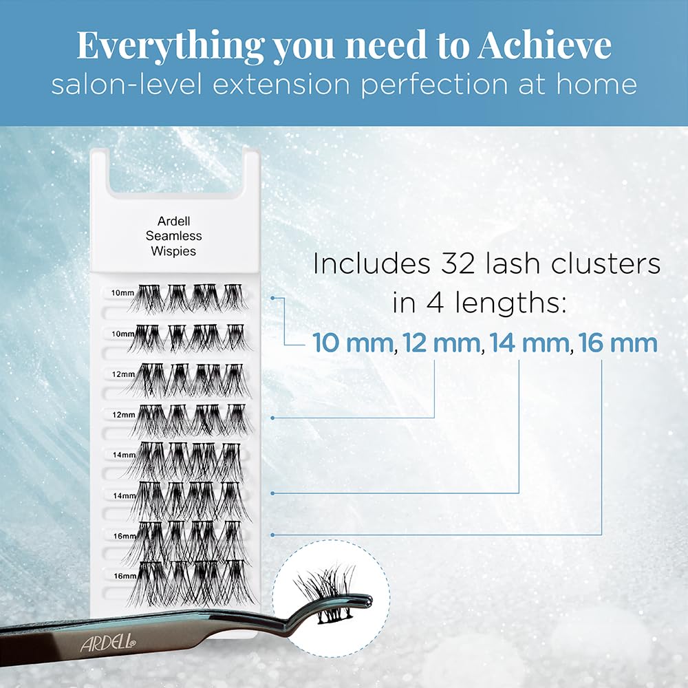 Ardell Seamless Eyelash Extensions Refill Kit Wispies - 32 Assorted Wispy Strip Cluster Lengths Customizable DIY Lash Clusters for Natural Look Lashes, 1 Pack Ardell