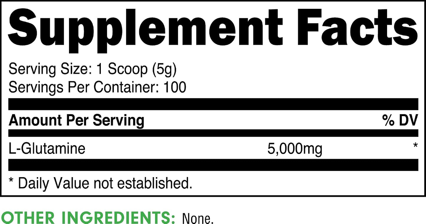 Bucked Up L-Glutamine 500g Powder, Gluten-Free, Non-GMO, Unflavored (100 Servings)