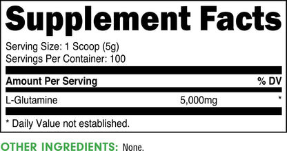 Bucked Up L-Glutamine 500g Powder, Gluten-Free, Non-GMO, Unflavored (100 Servings)