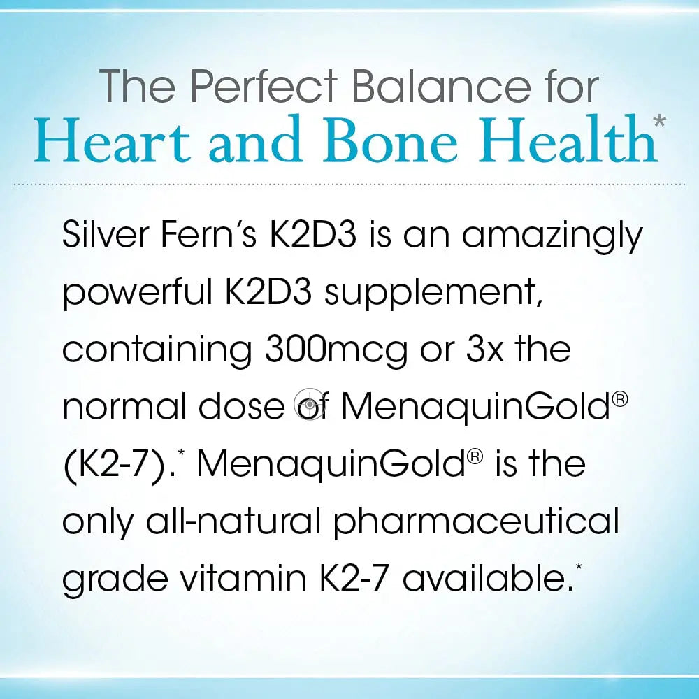 Silver Fern Vitamin K2-D3 Supplement Brand - Natural, Non-Synthetic - K2-7 as Menaquinone-7 (MK-7) - D3 as cholecalciferol Silver Fern buy australia supplements