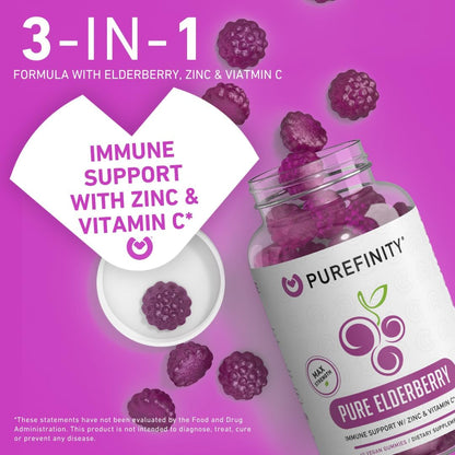 PUREFINITY Fiber + Elderberry Gummies Bundle (Inulin FOS Prebiotic Fiber Gummies + Double Strength Elderberry Gummies with Zinc & Vitamin C)
