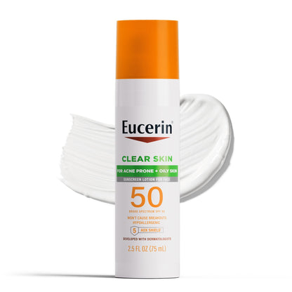 Eucerin Sun Clear Skin Face Sunscreen Lotion SPF 50 for Acne Prone and Oily Skin, Lightweight Sunscreen with Oil-Absorbing Minerals Eucerin