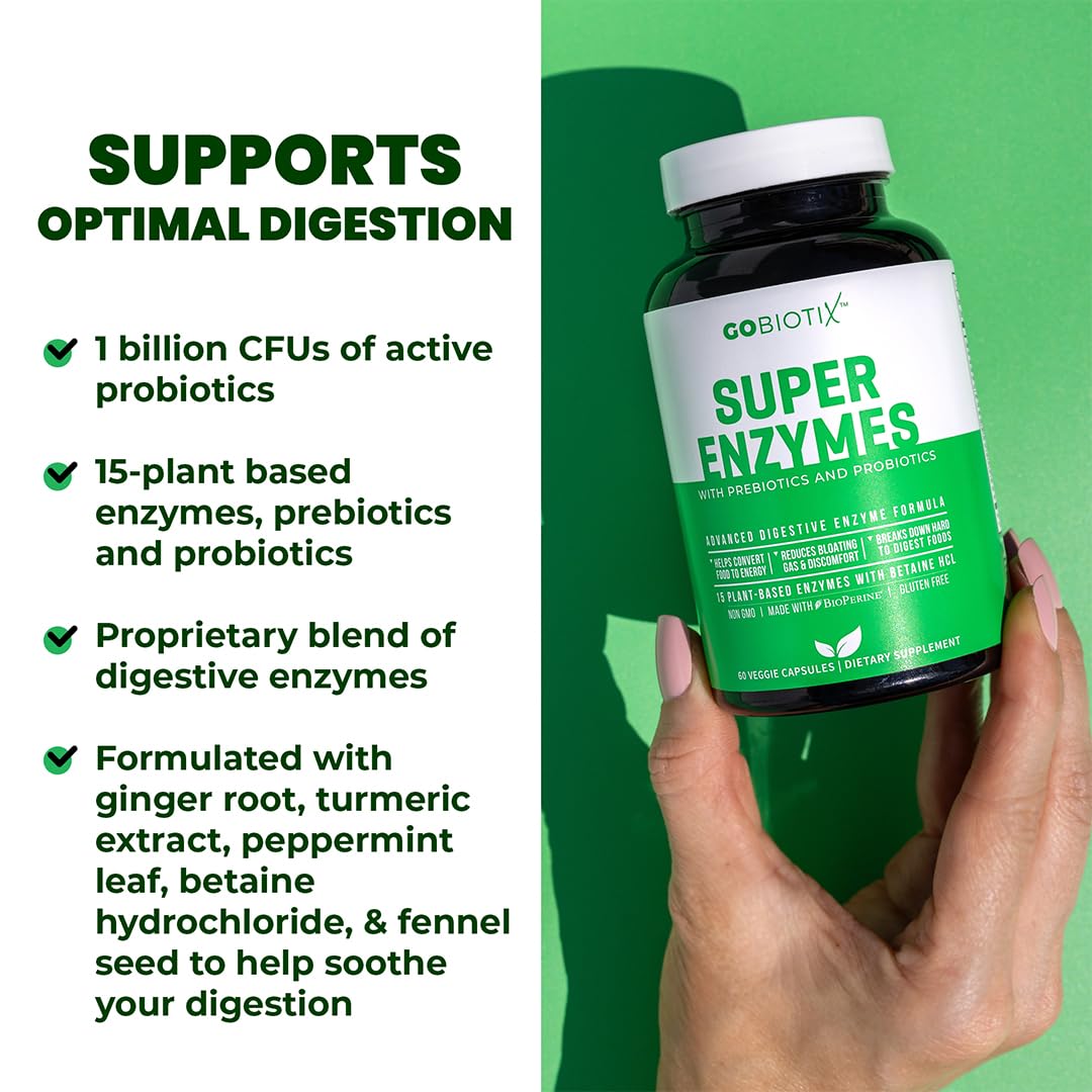 GoBiotix Digestive Enzymes Supplement with Prebiotics and Probiotics for Women and Men - Gut Health, Gluten Digestion, Lactose Absorption GOBIOTIX