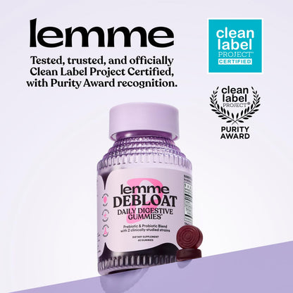 Lemme Debloat - Digestive & Gut Health Gummies with 2 Clinically Studied Probiotics & Prebiotic, Vegetarian, Gluten Free, Non GMO, BlackBerry Flavor (60 Count)