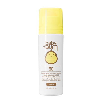 Sun Bum Baby Bum Mineral SPF 50 Roll-On Sunscreen - Vegan and Hawaii 104 Act Compliant (Without Octinoxate & Oxybenzone) - Broad Spectrum Moisturizing UVA/UVB - Travel Size - 3 oz Sun Bum