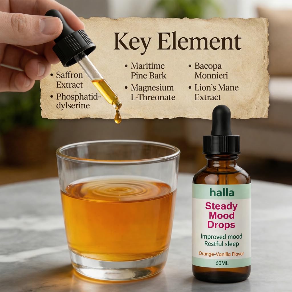 Halla Steady Mood Drops, with Saffron Extract – Fast Absorption Cognitive & Emotional Balance Supplement – Advanced Brain Nutrient Blend – Orange Vanilla Flavor, 2 fl oz DFTLUUE buy australia supplements