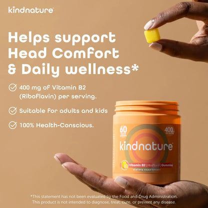 kindnature Vitamin B2 Gummies - Riboflavin 400mg Supplement for Kids & Adults - Non-GMO, Soy & Gluten-Free, Vegan Chewable Gummies (30 Day Supply) (2) kindnature
