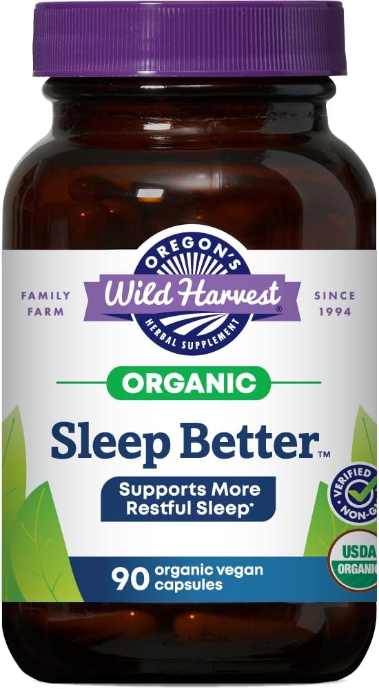Oregon's Wild Harvest Sleep Better Capsules – Organic Vegan Herbal Sleep Supplement – Non-GMO, Gluten-Free, USDA Certified – 90 Capsules Gsupps Australia
