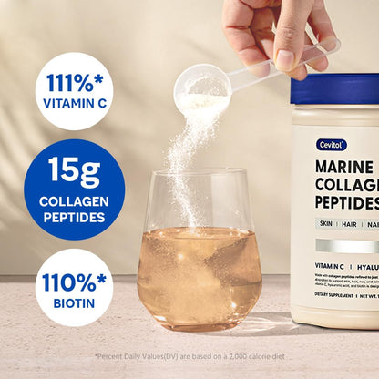Cevitol Marine Collagen Peptides - Hydrolyzed Ultra-fine Collagen Powder for Women & Men, Hyaluronic Acid, Biotin, Vitamin C, for Skin, Hair, Nails, Joints Cevitol