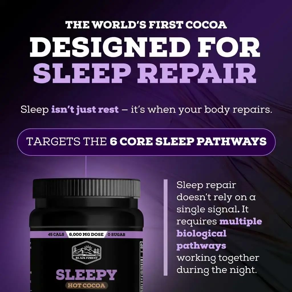 Black Forest Sleepy Hot Cocoa - Magnesium Hot Chocolate Sleepy Cocoa Sleep Powder for Adults with Melatonin & L-Theanine - Natural Sleep Drink Mix for Deep Sleep & Relaxation, Black Forest