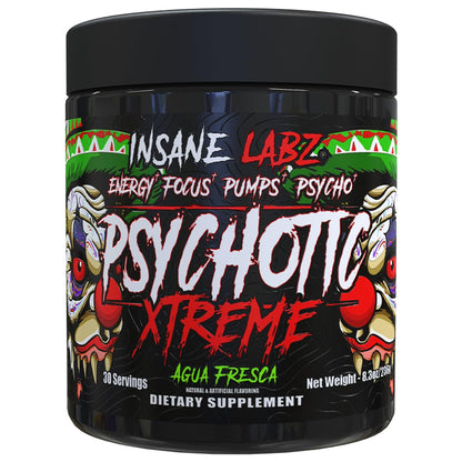 Insane Labz Psychotic Xtreme, High Stimulant Pre Workout Powder, Extreme Lasting Energy, Focus and Endurance with Beta Alanine, Panax Ginseng, Theobromine, DMAE (30 Servings, Fruit Punch)
